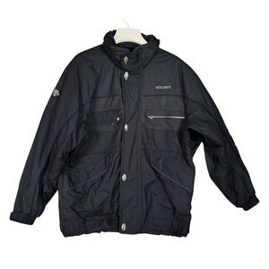 Descente Ski Jacket Mens L Black Insulated Snow Coat Zip Snap Performance Nylon